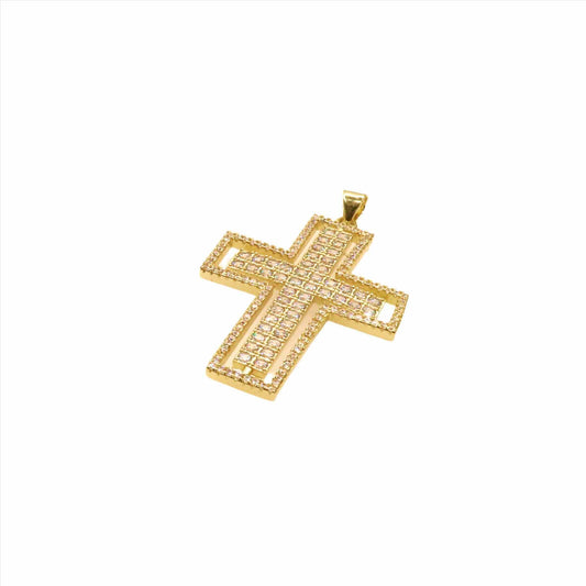 Gold cross pave charm adorned with pave diamonds.